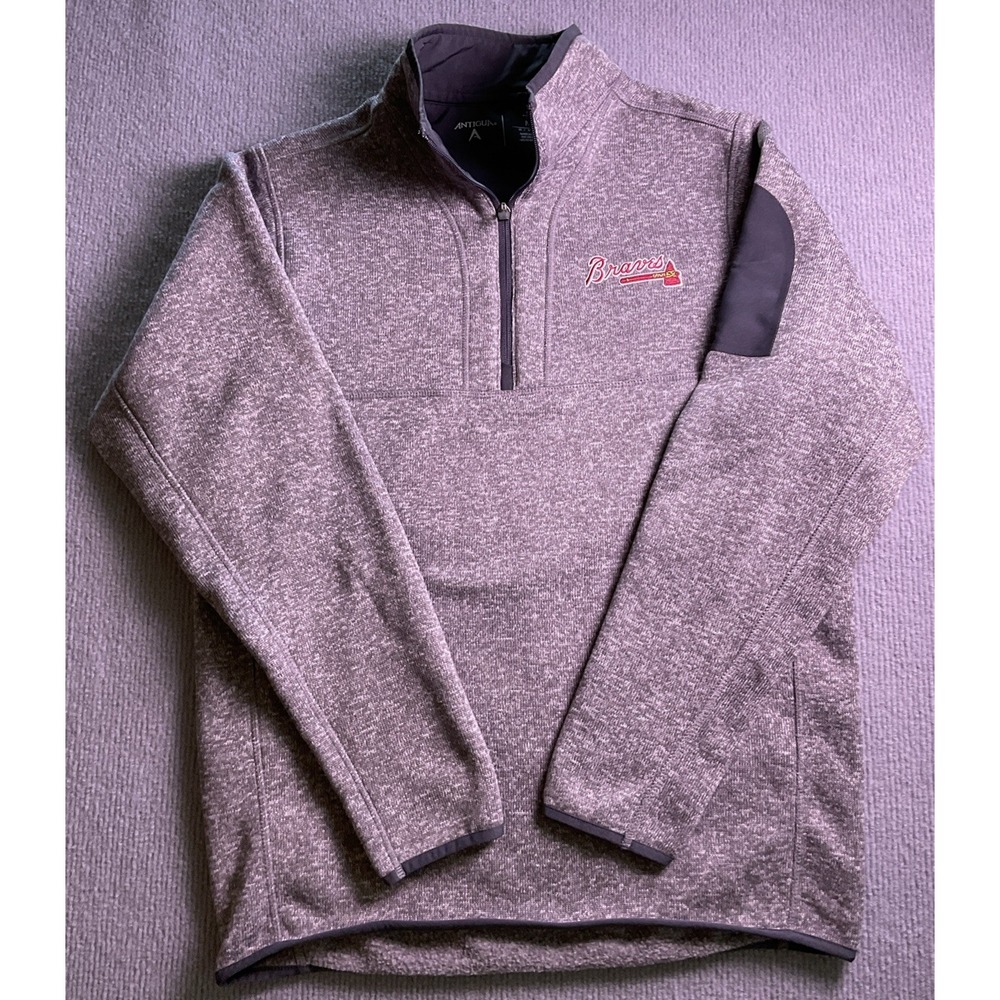 Antigua Atlanta Braves Men's Heather Charcoal Quarter Zip Pullover Size Medium